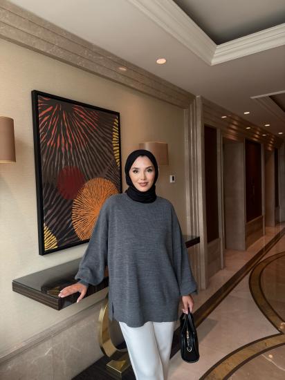 Antrasit  Balon Kol Triko Tunik 2508