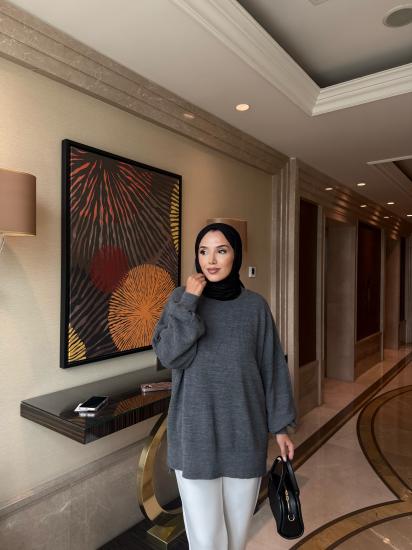 Antrasit  Balon Kol Triko Tunik 2508