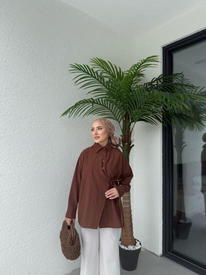 KAHVE ASEL ÇAPRAZ GÖMLEK 1155