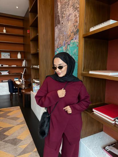 Bordo  Çapraz Detay Triko Takım 2511