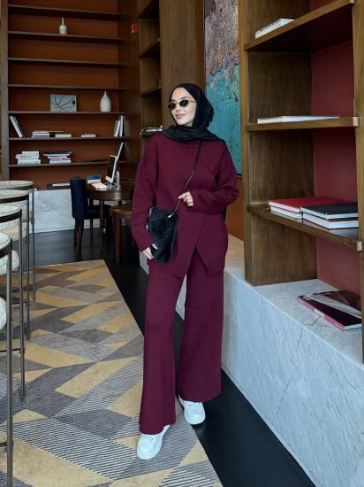 Bordo  Çapraz Detay Triko Takım 2511