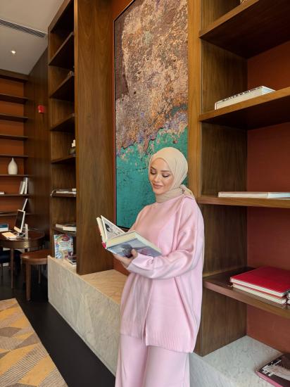 Pembe Çapraz Detay Triko Takım  2511