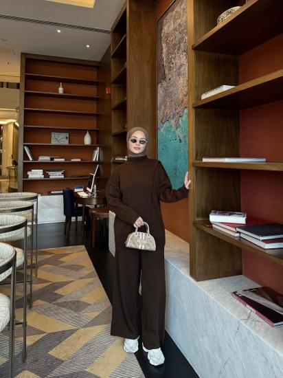 Kahverengi Çapraz Detay Triko Takım 2511