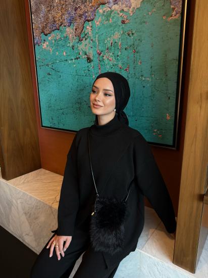 Siyah   Çapraz Detay Triko Takım  2511