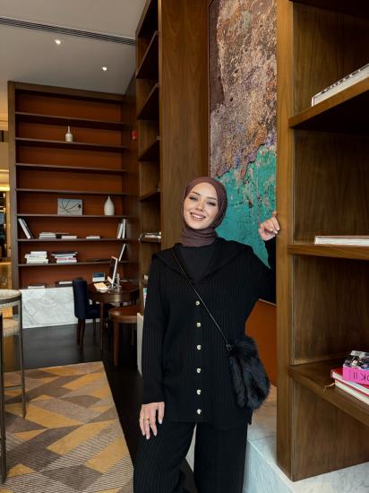 Siyah  Nilifer Hırka Triko Takım  2502
