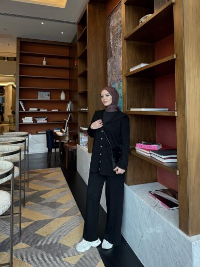 Siyah  Nilifer Hırka Triko Takım  2502