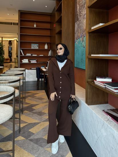 Kahverengi Nilifer Hırka Triko Takım 2502