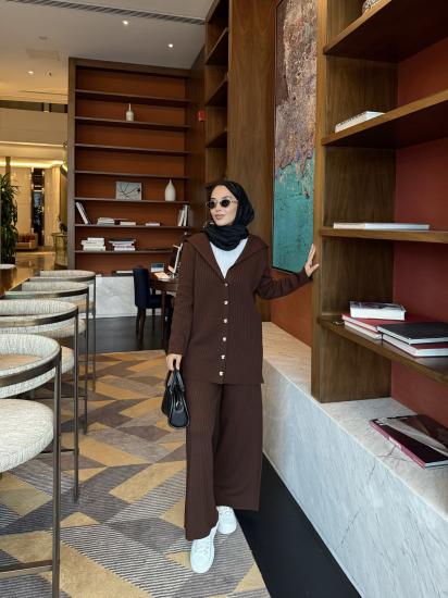 Kahverengi Nilifer Hırka Triko Takım 2502