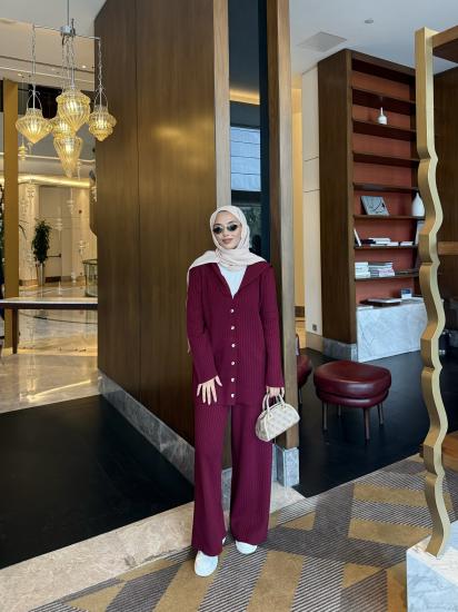 Bordo   Nilifer Hırka Triko Takım 2502