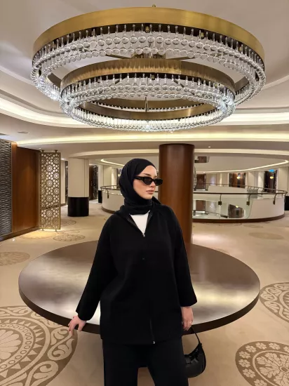 Siyah  Kapişonlu Hırka Triko Takım 2507 