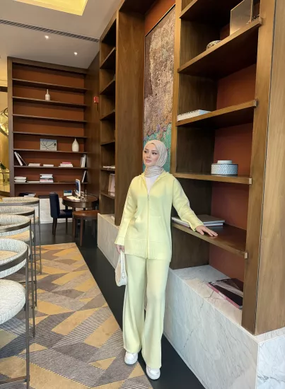 Sarı Kapişonlu Hırka Triko Takım 2507